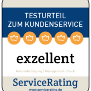 Gütesiegel der ServiceRating Analyse und Beratung GmbH Testurteil zum Kundenservice "exzellent"